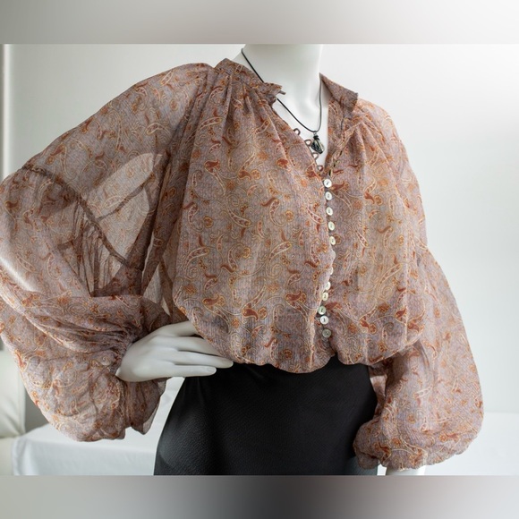 Zara Multicolor Chiffon Dressy & Chic Paisley Printed Women’s Blouse Size Medium - Picture 7 of 17